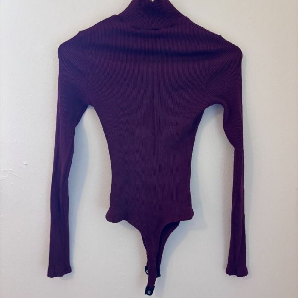 Burgundy Ribbed Mockneck Long-sleeved Bodysuit